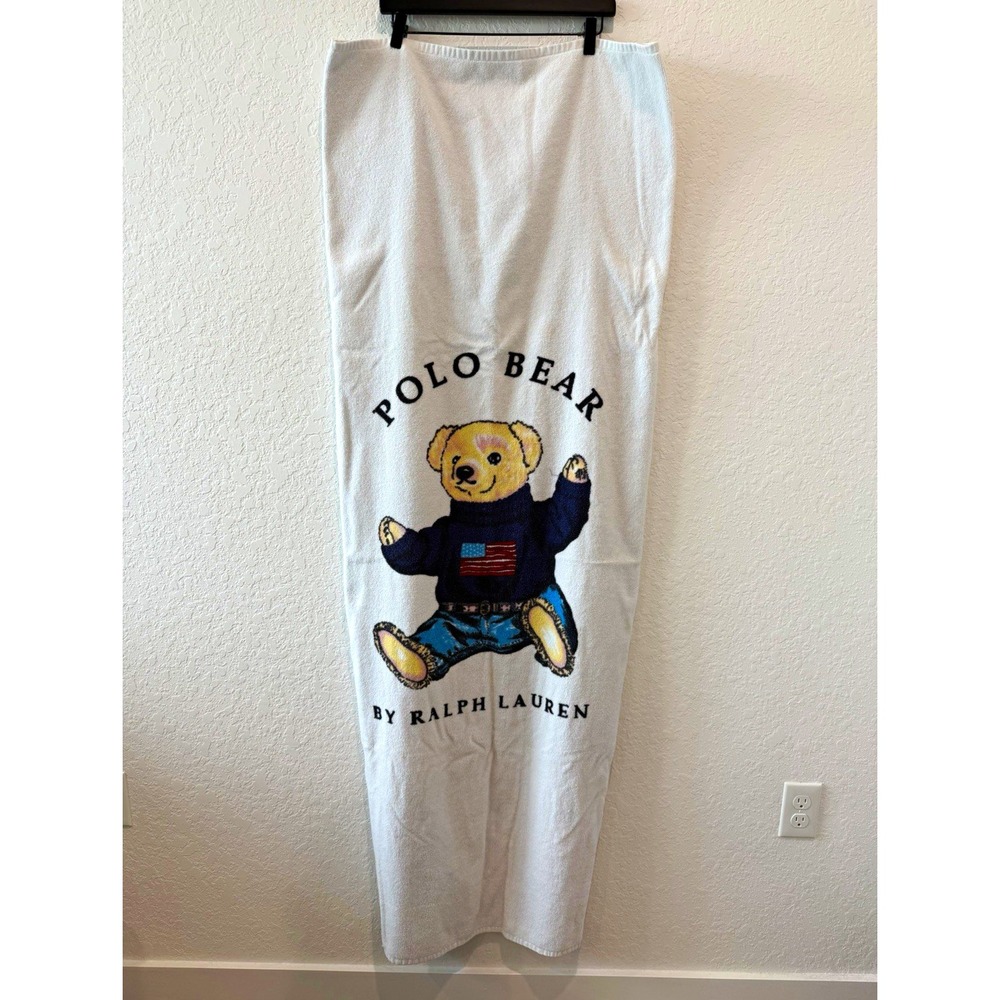 Ralph Lauren Polo Bear Printed Beach Towel 100% Cotton White 35x60"
